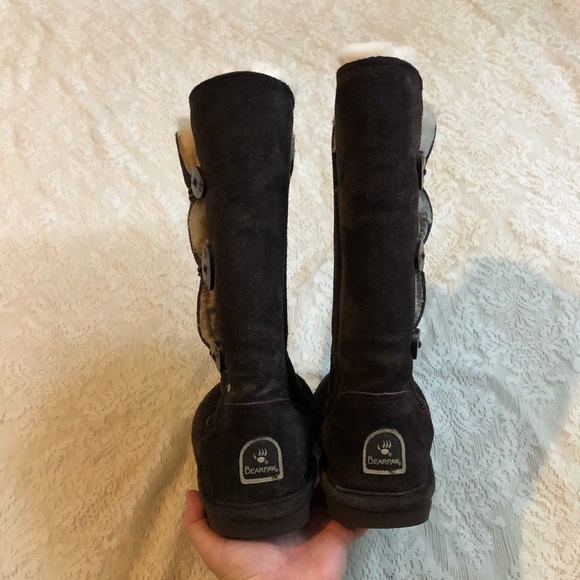 Bearpaw Lauren chocolate sheepskin button boots - Picture 7 of 16